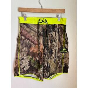 Mossy Oak Mens Camo Swim Trunks Neon Yellow Break-Up Country Small